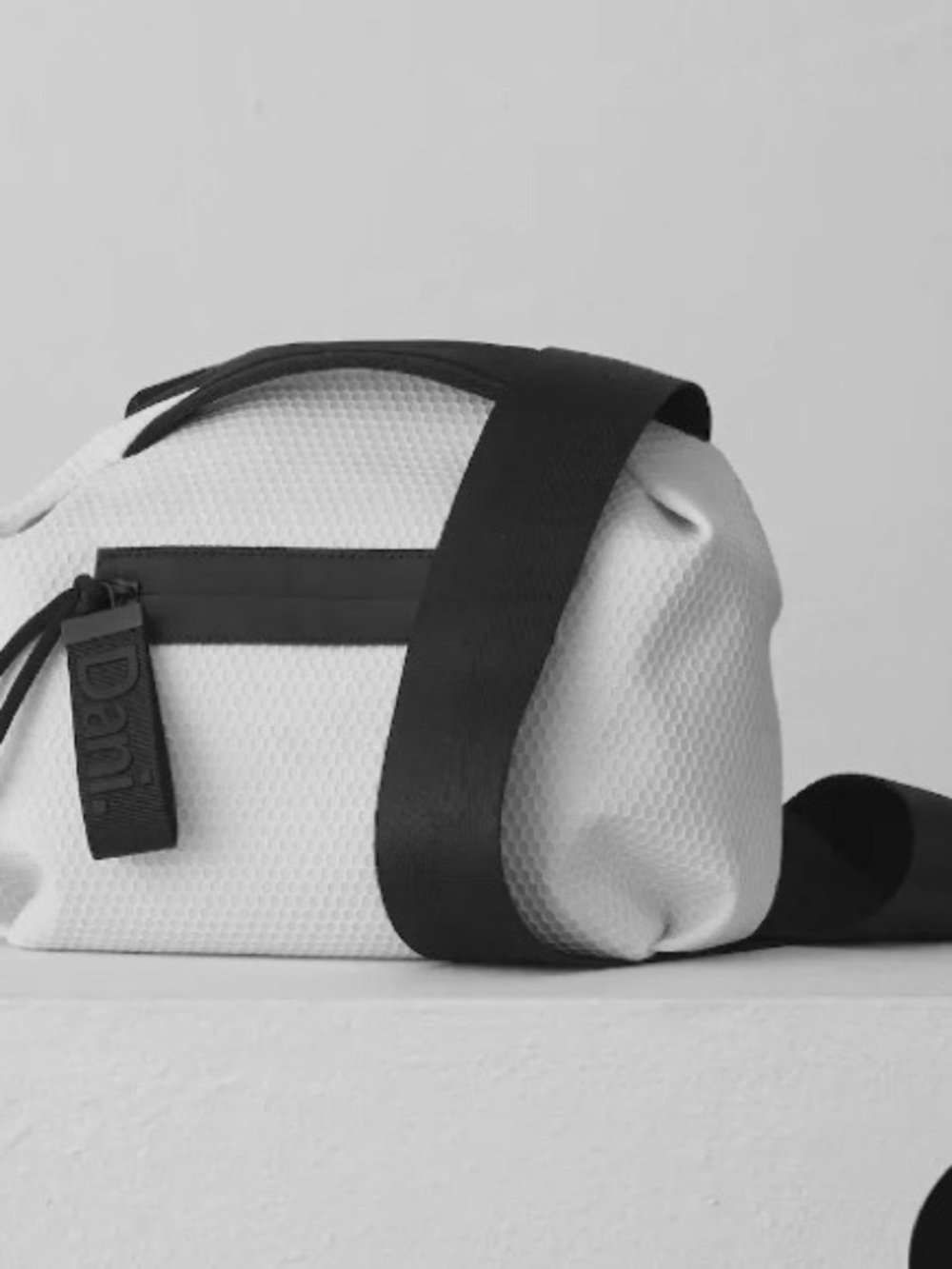 White Vegan Crossbody Belt Bag with Black Trim - Picture 8 of 11